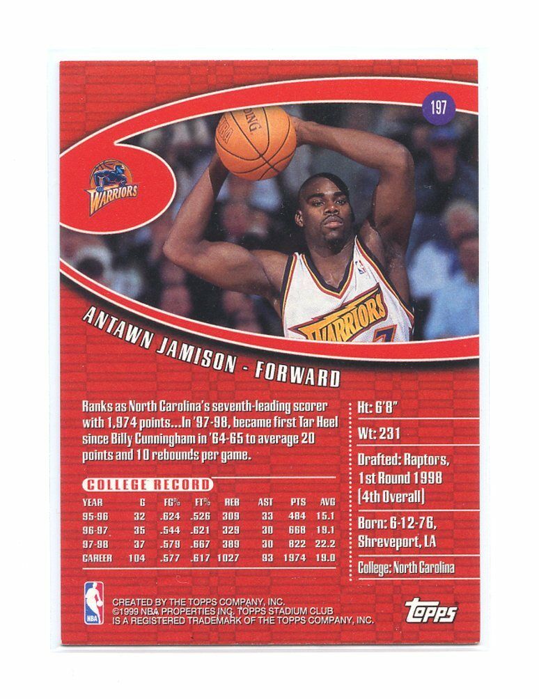 1998-99 Stadium Club #197 Antawn Jamison Golden State Warriors Rookie Card Image 2