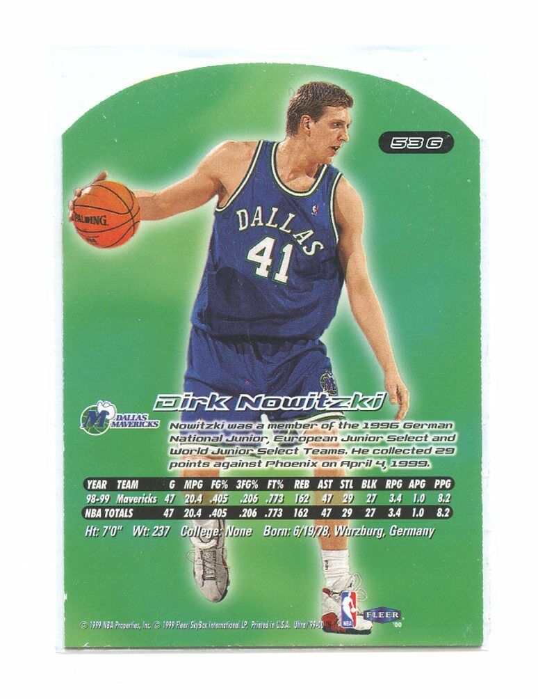 1999-00 Fleer Ultra Gold #53G Dirk Nowitzki Mavericks 2nd Year Insert Card Image 2