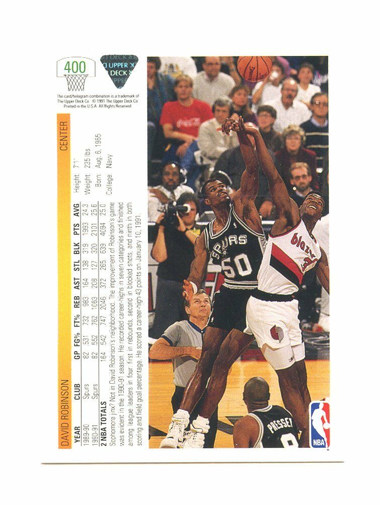 1991-92 Upper Deck #400 David Robinson First Upper Deck Card Image 2