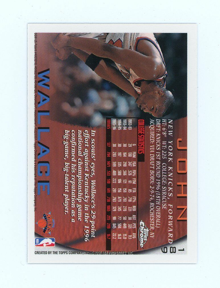 1996-97 Topps Chrome #189 John Wallace New York Knicks Card Image 2