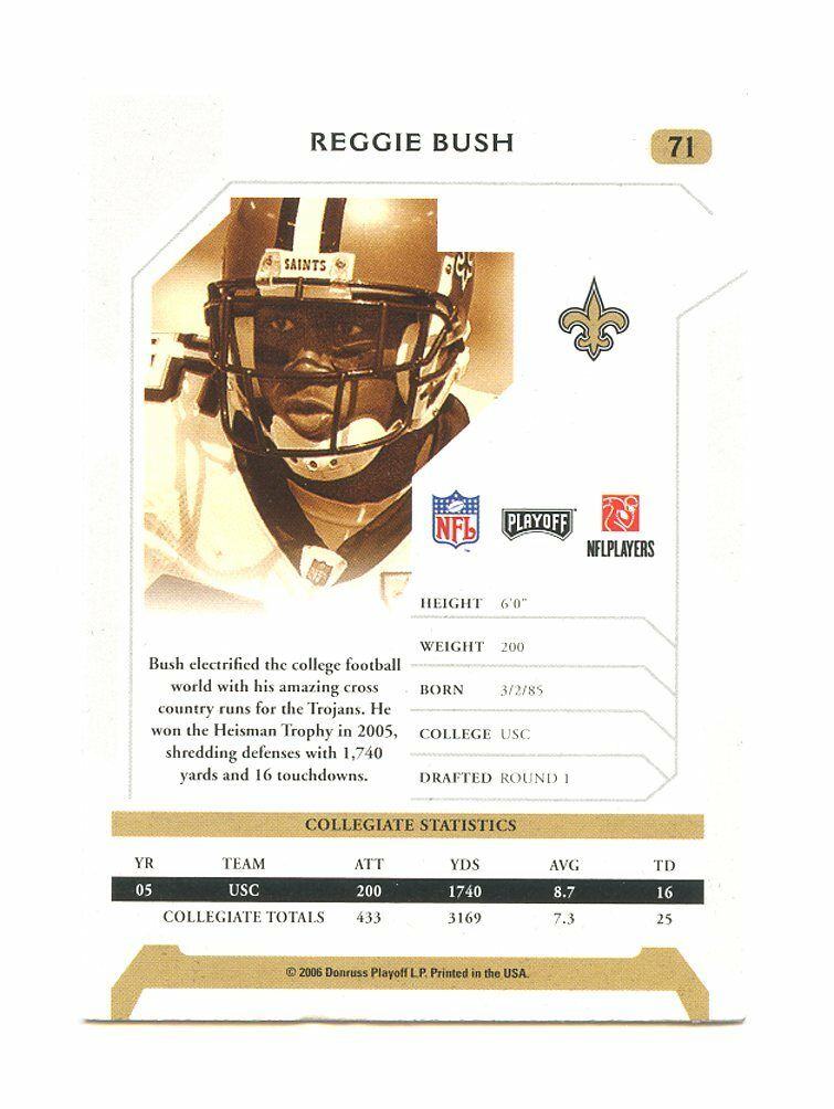 2006 Playoffs NFL Playoffs #71 Reggie Bush New Orleans Saints Rookie Card Image 2