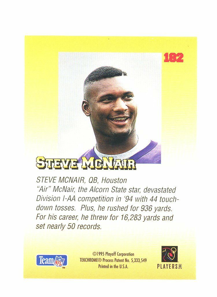 1995 Playoff Draft #182 Steve McNair Houston Oilers Rookie Card Image 2