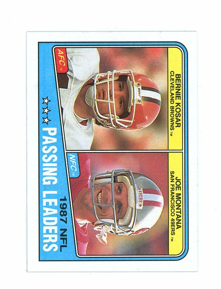 1988 Topps Passing Leaders #215 Bernie Kosar Joe Montana Dual Card Image 1