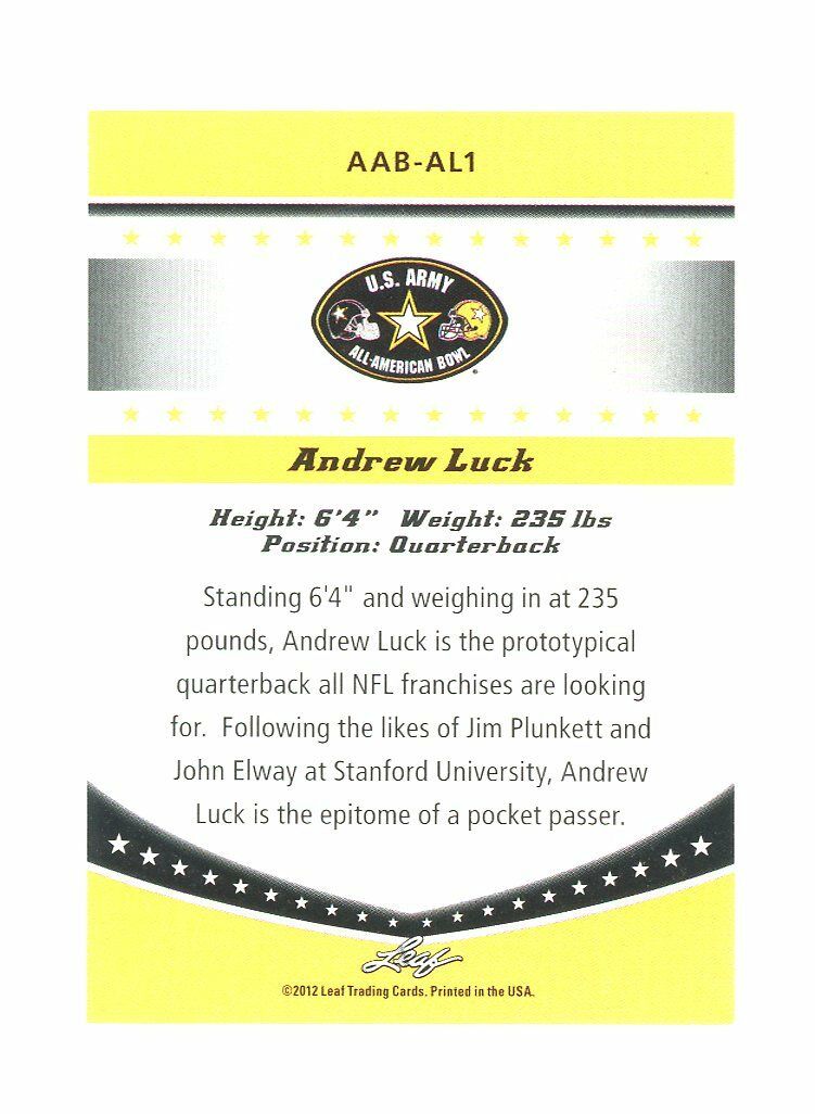 2012 Leaf Army All American #AL1 Andrew Luck Colts Rookie Card Image 2