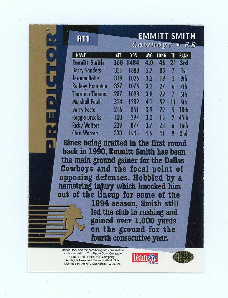 1994 Upper Deck Predictor League Leaders Redemption #R11 Emmitt Smith Card Image 2