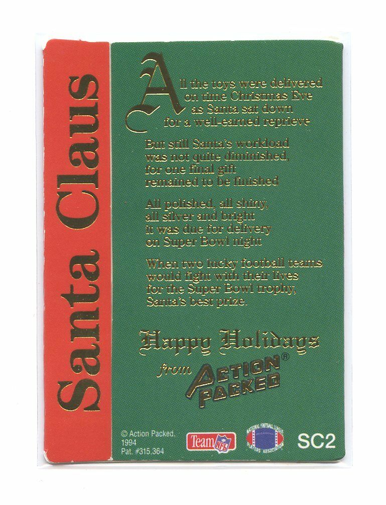 1994 Action Packed #SC2 Santa Claus Embossed Super Bowl XXIX Commerative Card Image 2