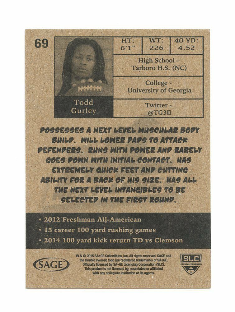 2015 Sage Next Level #69 Rams Todd Gurley Rookie Card Image 2