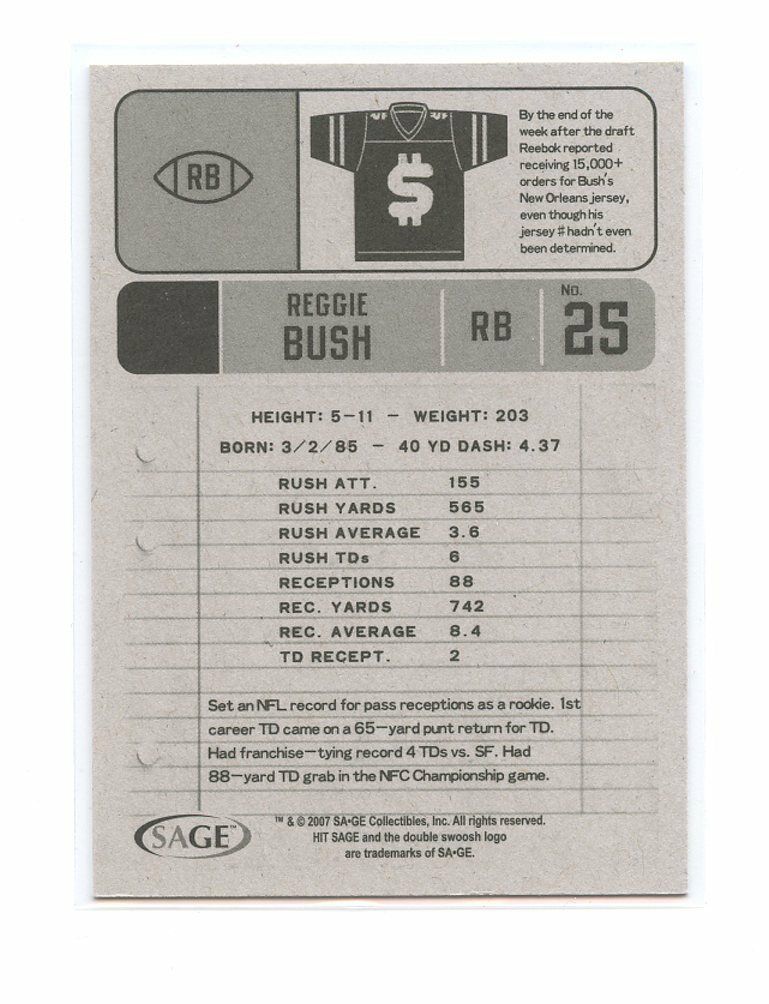 2006 Sage Hit #RB Reggie Bush USC New Orleans Saints Rookie Card Image 2