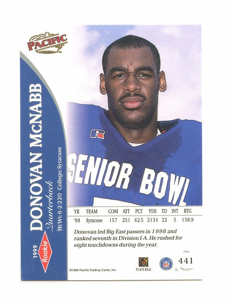 1999 Pacific #441 Donovan McNabb Philadelphia Eagles Rookie Card Image 2