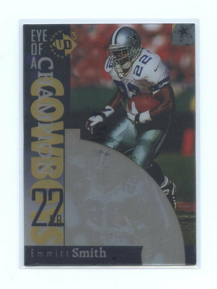 1998 UD3 #40 Emmitt Smith Dallas CowBoys Eye of a Champion Card Image 1