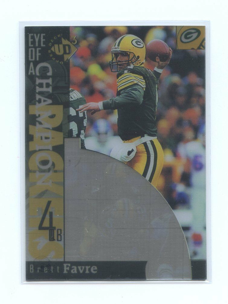 1998 UD3 #32 Brett Favre Green Bay Packers Eye of a Champion Card Image 1