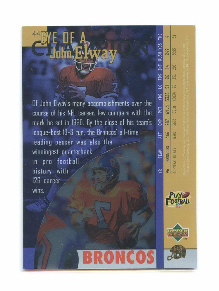 1998 UD3 #44 John Elway Denver Nuggets Eye of a Champion Card Image 2