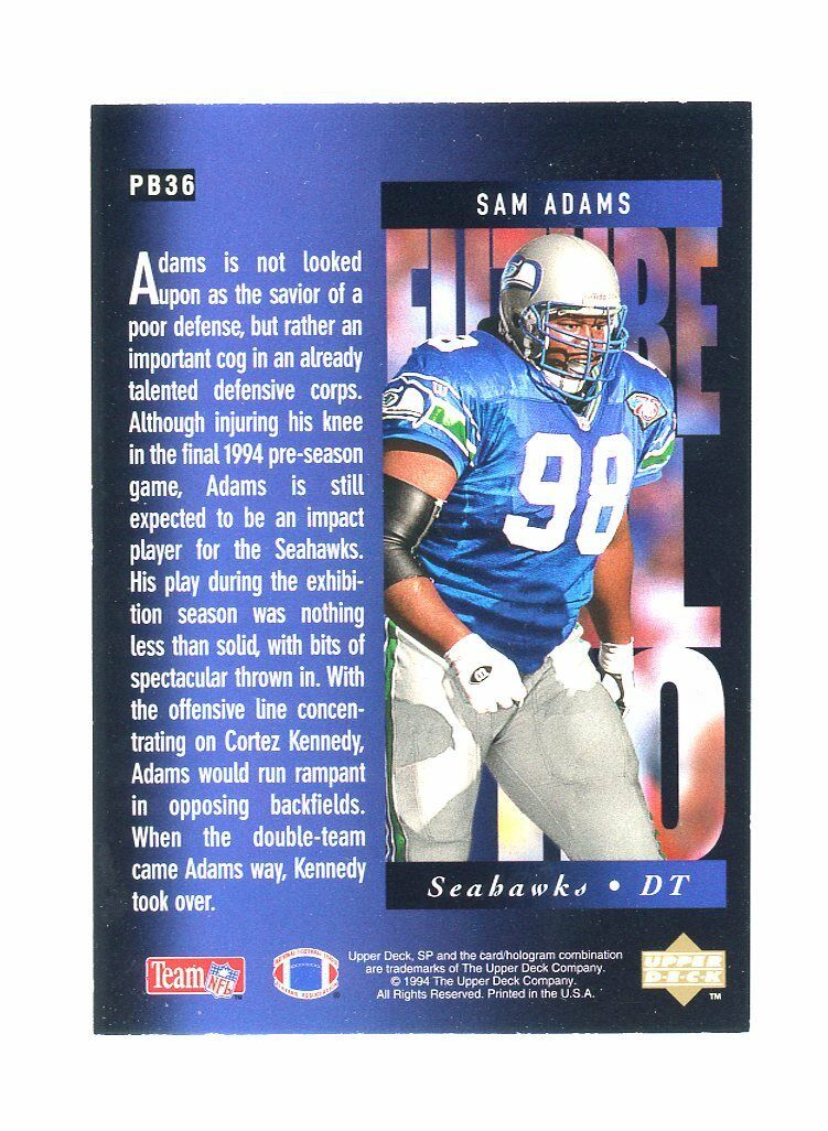 1994 SP Holoview Blue #PB36 Sam Adams Pro Bowl Seahawks Rookie Card Image 2