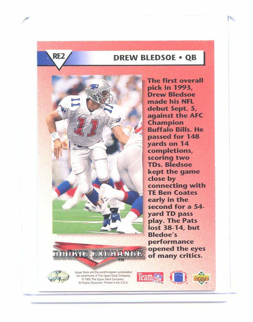 1993 UD Rookie Exchange #RE2 Drew Bledsoe New England Patriots Rookie Card Image 2