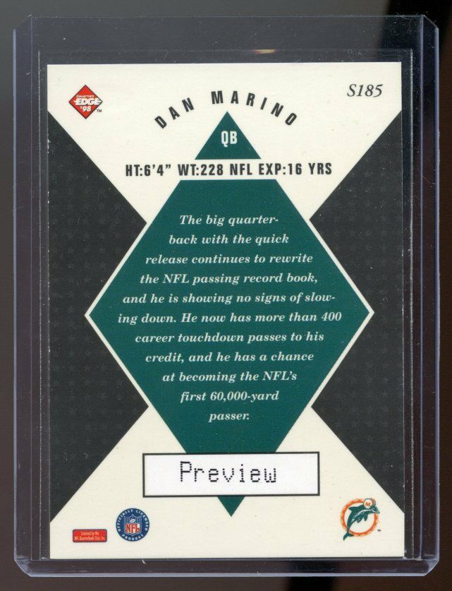 1998 Collector's Edge Masters Preview #SI85 Dan Marino Miami Dolphins Image 2