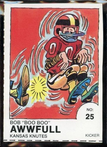 1990 SUNKIST Fruit Snacks NFL Parody Card #25 BOB BOO AWWFULL KNUTES kansas Image 1