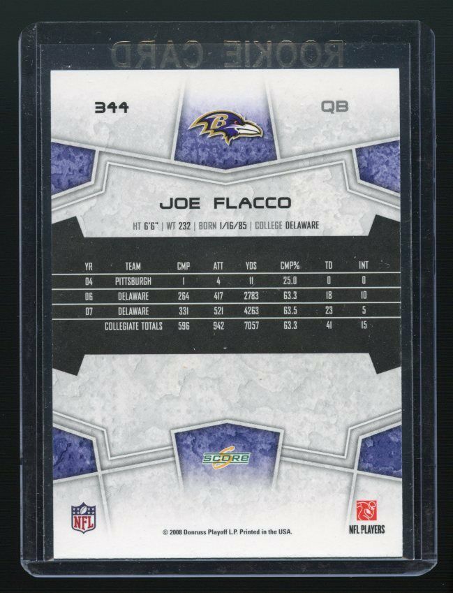 2008 Score #344 Joe Flacco Baltimore Ravens Rookie Card Image 2