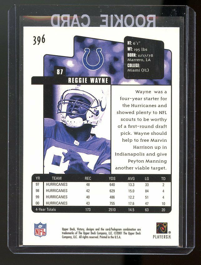 2001 Upper Deck Victory #396 Reggie Wayne Indianapolis Colts Rookie Card Image 2