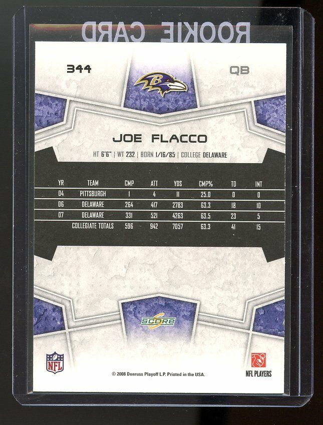 2008 Score #344 Joe Flacco Baltimore Ravens Rookie Card Image 2