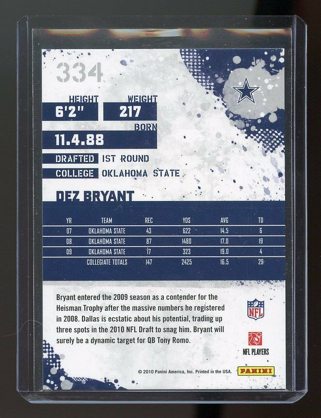 2010 Score #334 Dez Bryant Dallas Cowboys Rookie Card Image 2