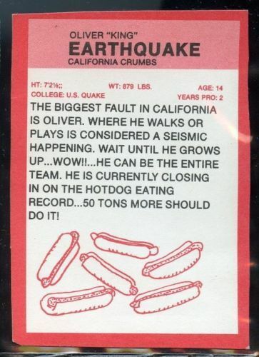 1990 SUNKIST Fruit Snacks NFL Parody Card #51 OLIVER KING EARTHQUAKE CRUMBS Image 2