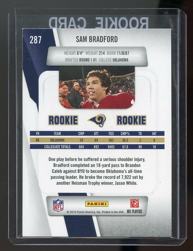 2010 Prestige #287 Sam Bradford St. Louis Rams Rookie Card Image 2