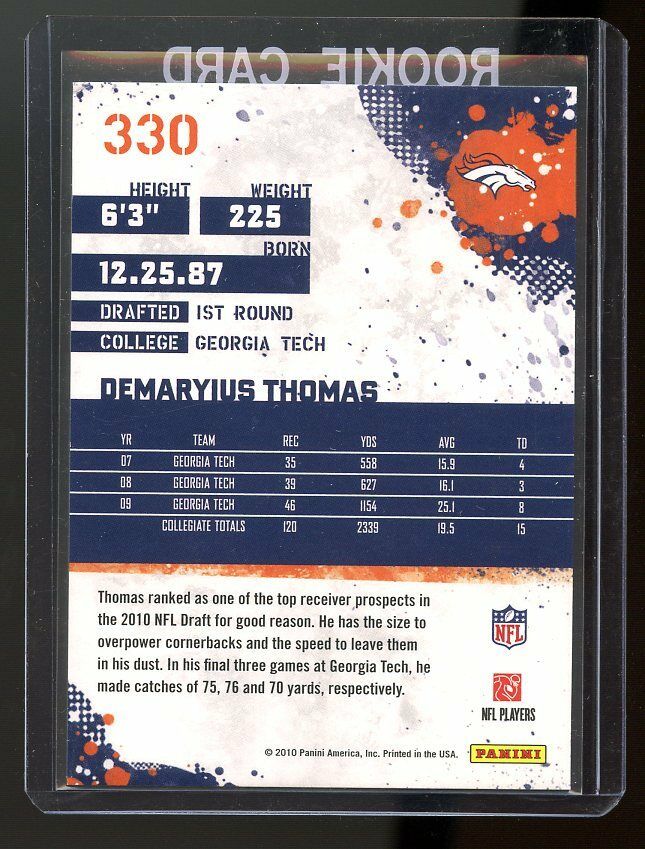 2010 Score #330 Demaryius Thomas Denver Broncos Rookie Card Image 2