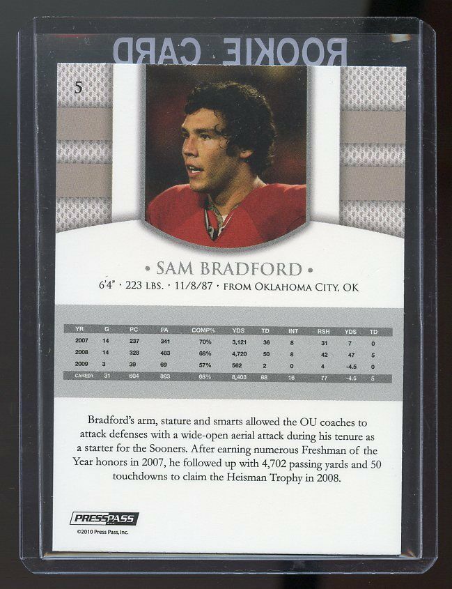 2010 Press Pass #5 Sam Bradford St. Louis Rams Rookie Card Image 2