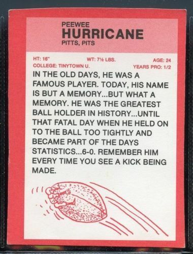 1990 SUNKIST Fruit Snacks NFL Parody Card #9 PEEWEE HURRICANE pittsburg Image 2