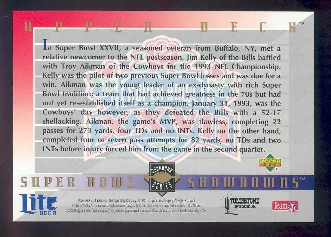 2003 Upper Deck Super Bowl Showdowns Lite/Tombstone #1 Troy Aikman Jim Kelly Image 2