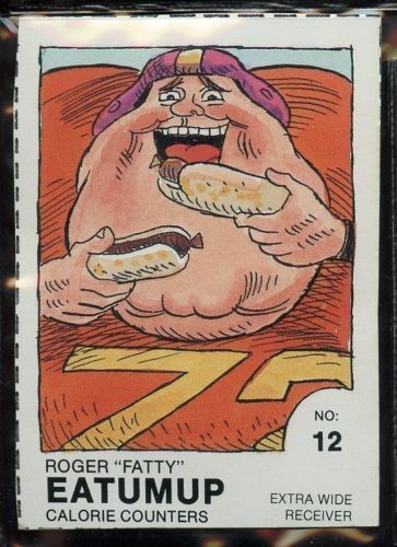 1990 SUNKIST Fruit Snacks NFL Parody Card #12 ROGER FATTY EATUMUP WIDE RECEIVER Image 1