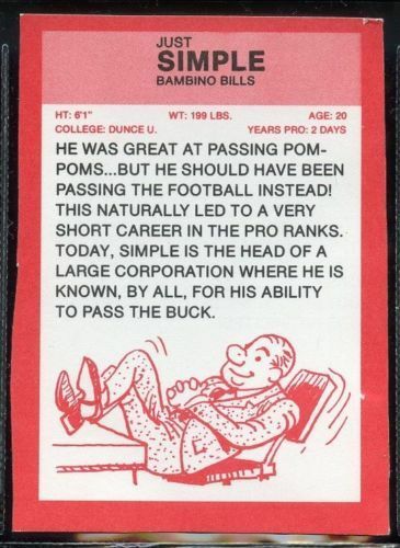 1990 SUNKIST Fruit Snacks NFL Parody Card #16 JUST SIMPLE BAMBINO bills Image 2