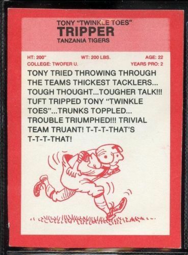 1990 SUNKIST Fruit Snacks NFL Parody Card #18 TONY TWINKLE TOES TRIPPER tigers Image 2