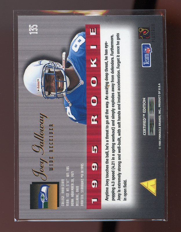 1995 Select Certified #135 Joey Galloway Seattle Seahawks Rookie Card Image 2