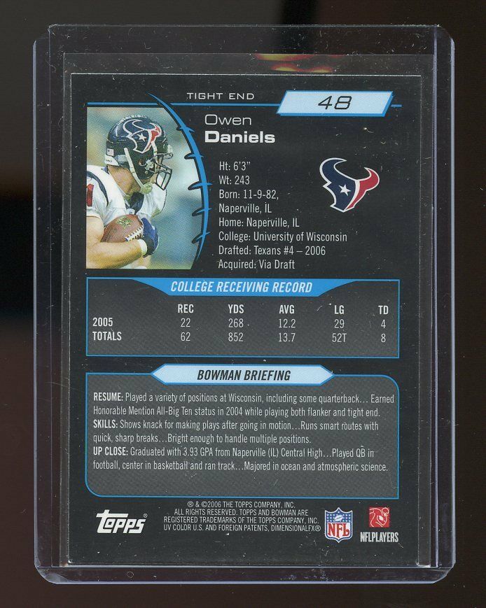 2006 Bowman Chrome #48 Owen Daniels Houston Texans Rookie Card Image 2