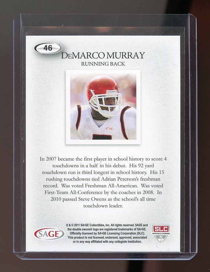 2011 Sage Hit Artistry #46 Demarco Murray Rookie Card Image 2