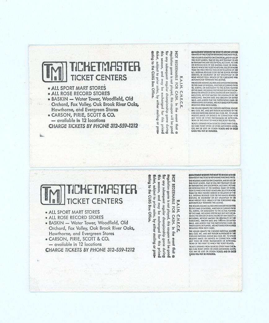 (2) 9/2/1983 Chicago Cubs vs Pittsburgh Pirate Sandberg Early Year Ticket Stubs Image 2