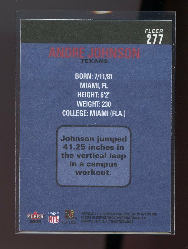 2003 Fleer Tradition #277 Andre Johnson Houston Texans Rookie Card Image 2