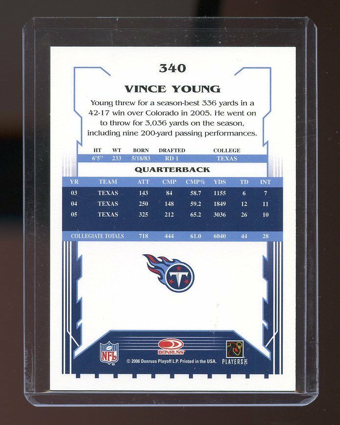 2006 Score #340 Vince Young Tennessee Titans Rookie Card Image 2