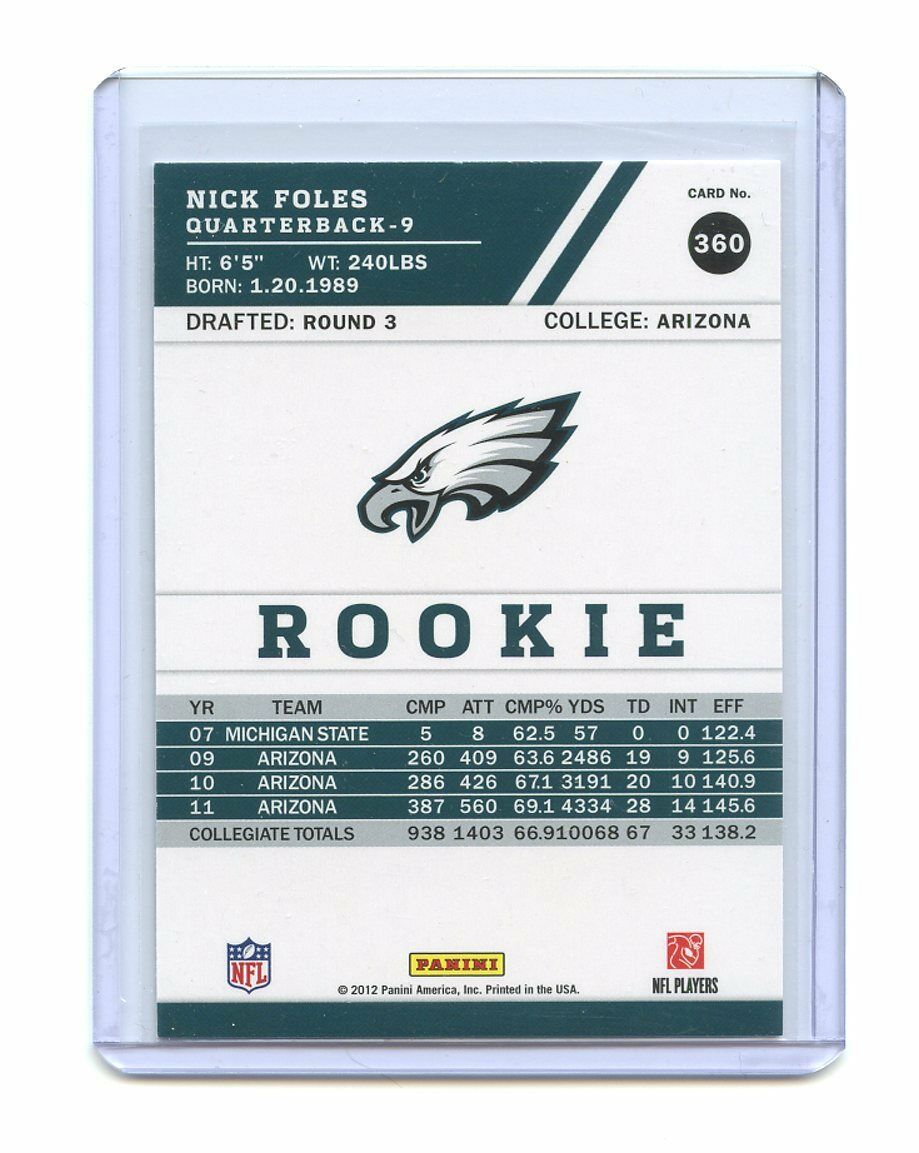 2012 Score #360 Nick Foles Philadelphia Eagles Rookie Card Image 2