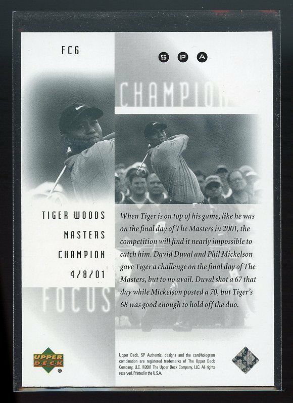 2001 Upper Deck SPA Focus on a Champion #FC2 Tiger Woods Masters Tournament Image 2