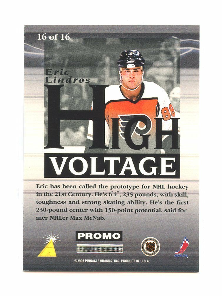 1996-97 Pinnacle Summit High Voltage #16 Eric Lindros Flyers Promo Card Image 2
