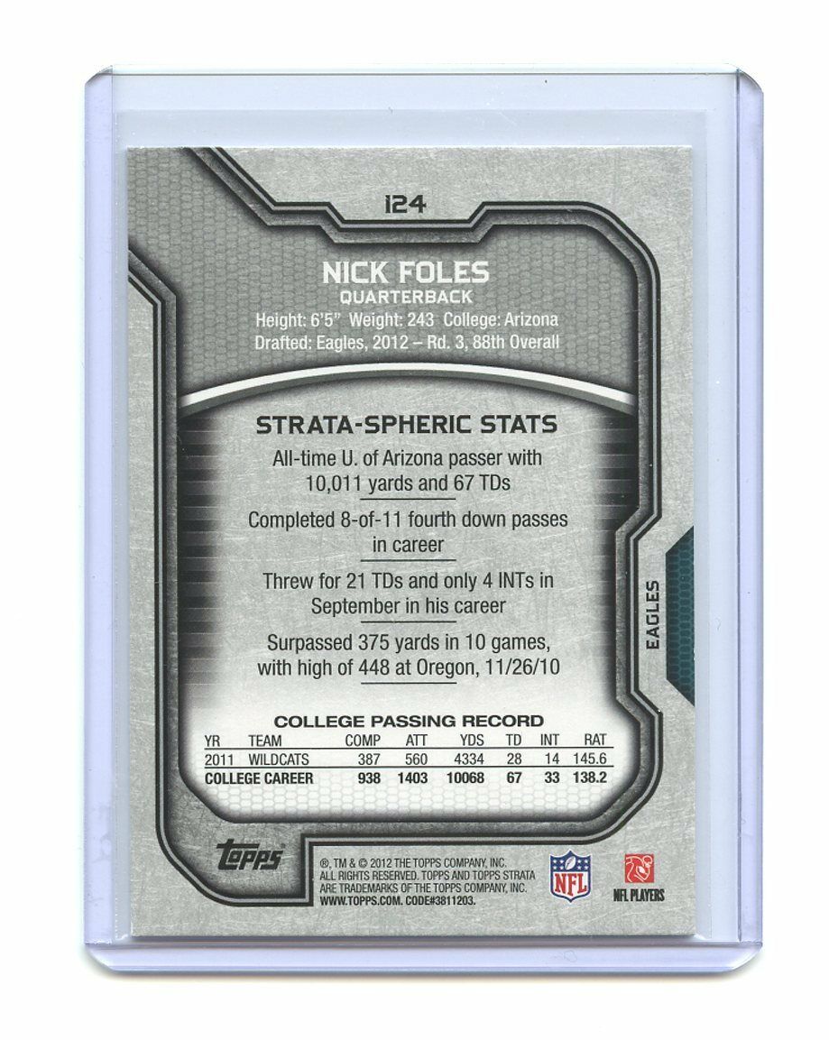 2012 Topps Strata #124 Nick Foles Philadelphia Eagles Rookie Card Image 2