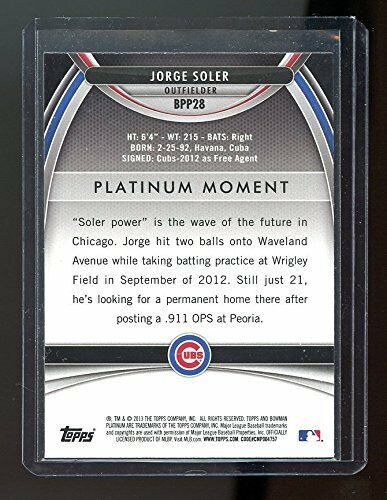 2013 Bowman Platinum Prospects #BPP28 Jorge Soler Chicago Cubs Rookie Card Image 2