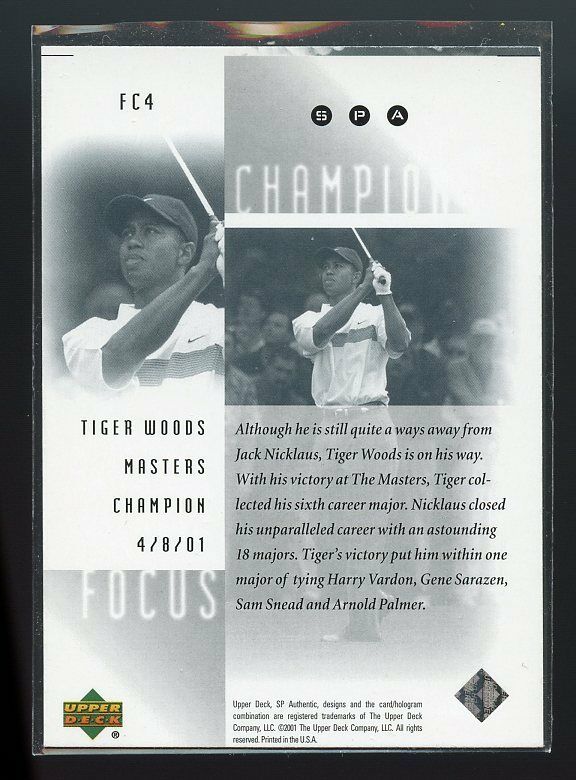 2001 Upper Deck SPA Focus on a Champion #FC4 Tiger Woods Masters Tournament Image 2