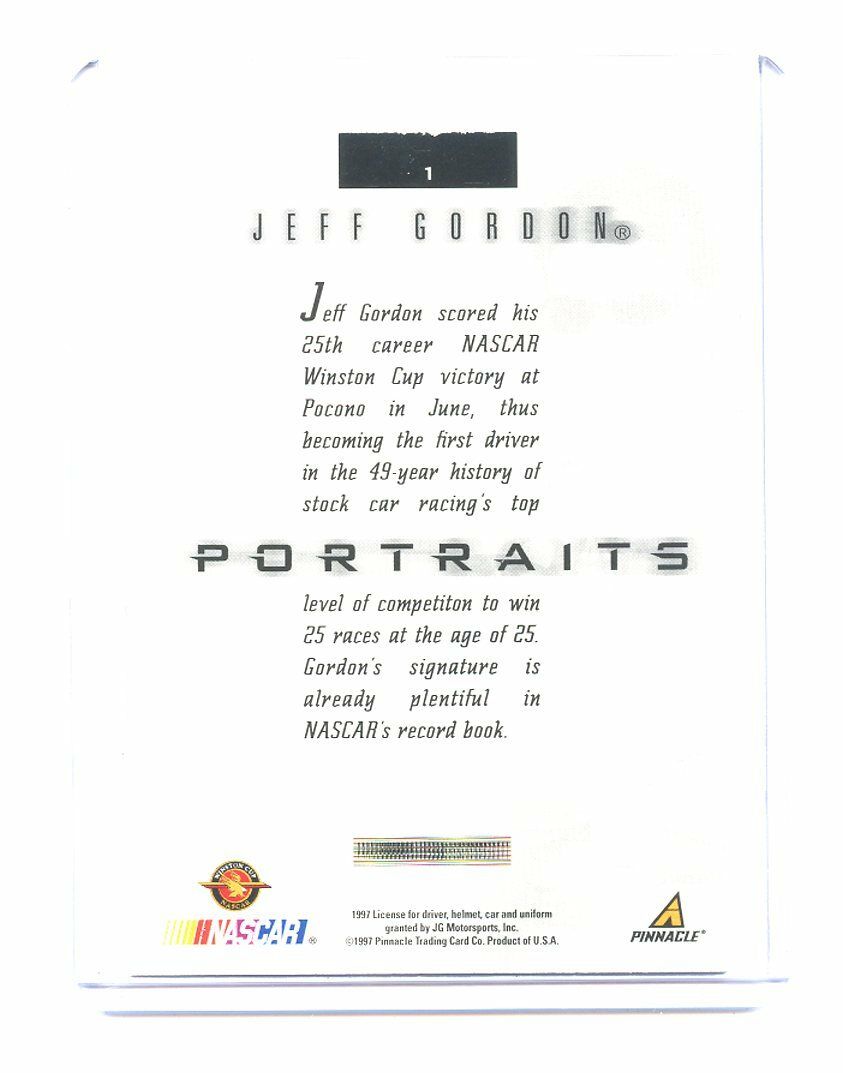 1997 Pinnacle Portraits #1 Jeff Gordon Racing Card Image 2