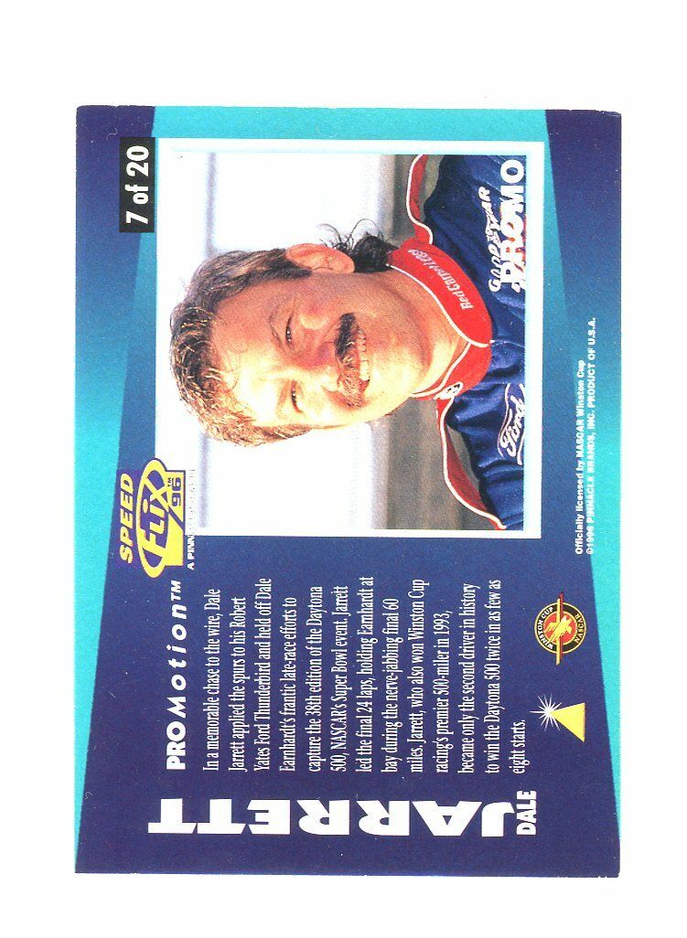 1996 Pinnacle Speed Flix ProMotion #7 Dale Jarrett Promo Card Image 2
