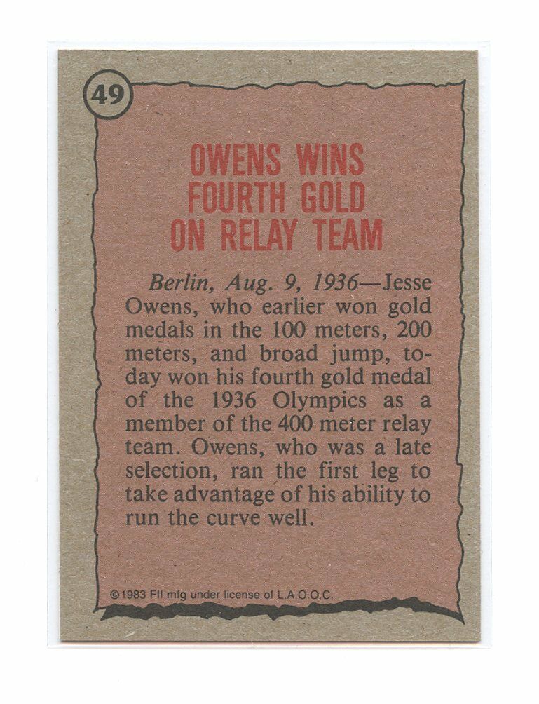 1983 Topps Greatest Olympians #49 Jesse Owens Track and Field Biography Card Image 2