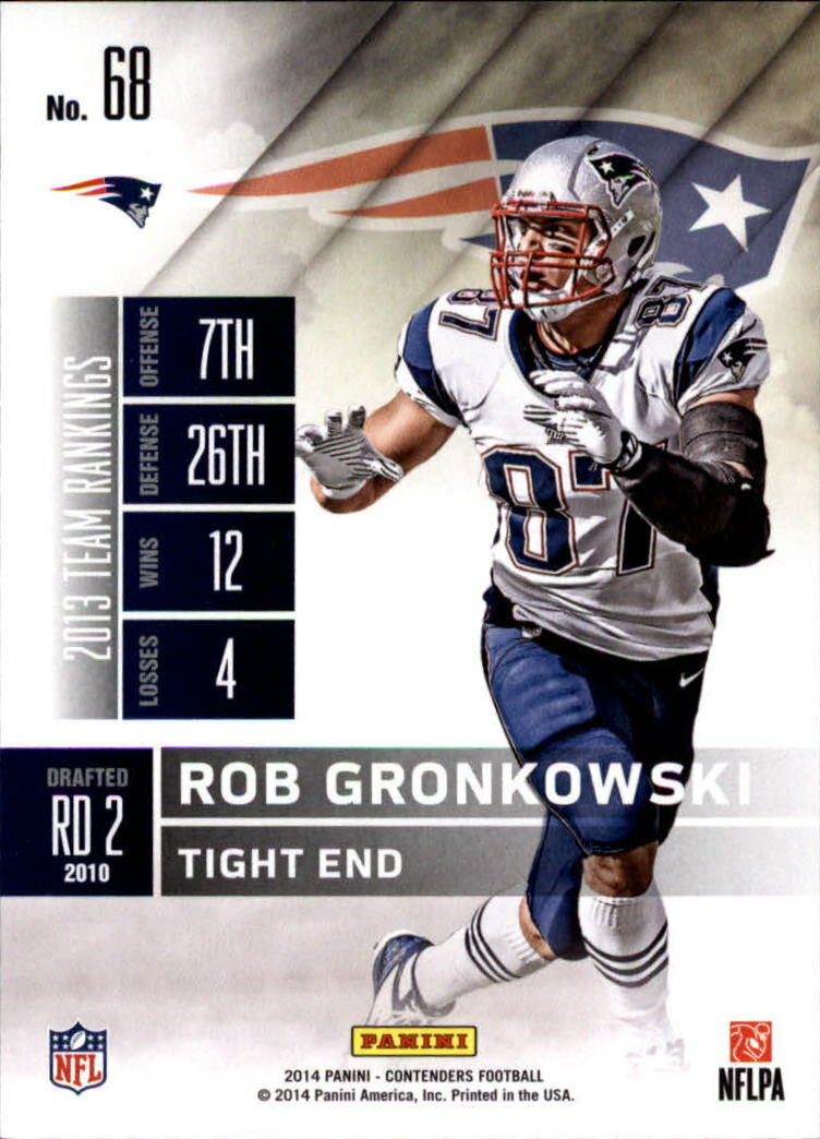 2014 Panini Contenders #68 Rob Gronkowski New England Patriots Image 2