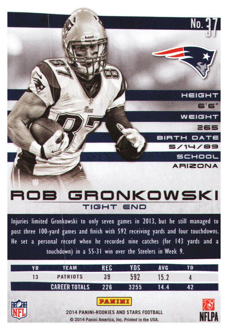 2014 Rookies and Stars #37 Rob Gronkowski New England Patriots Image 2